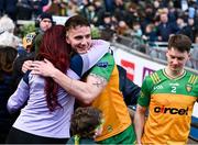 31 March 2024; Jason McGee of Donegal celebrates with supporters after victory in the Allianz Football League Division 2 Final match between Armagh and Donegal at Croke Park in Dublin. Photo by Piaras Ó Mídheach/Sportsfile