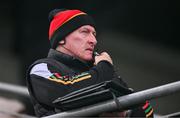 31 March 2024; Suspended Carlow manager Tom Mullally watches on from the stands during the Allianz Hurling League Division 2A Final match between Carlow and Laois at Netwatch Cullen Park in Carlow. Photo by Ben McShane/Sportsfile