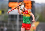31 March 2024; Fiachra Fitzpatrick of Carlow reacts during the Allianz Hurling League Division 2A Final match between Carlow and Laois at Netwatch Cullen Park in Carlow. Photo by Ben McShane/Sportsfile