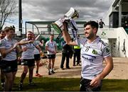 31 March 2024; Colm Shalvey of Warwickshire celebrates with the cup during the Allianz Hurling League Division 3B Final match between Fermanagh and Warwickshire at St Joseph's Park in Ederney, Fermanagh. Photo by Sam Barnes/Sportsfile