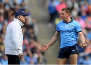 31 March 2024; Con O'Callaghan of Dublin remonstrates with an umpire during the Allianz Football League Division 1 Final match between Dublin and Derry at Croke Park in Dublin. Photo by John Sheridan/Sportsfile