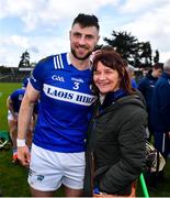 31 March 2024; Ryan Mullaney of Laois celebrates with his mother Trisha after the Allianz Hurling League Division 2A Final match between Carlow and Laois at Netwatch Cullen Park in Carlow. Photo by Ben McShane/Sportsfile
