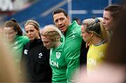 31 March 2024; Ireland head coach Scott Bemand speaks to his players after his side's defeat in  during the Women's Six Nations Rugby Championship match between Ireland and Italy at the RDS Arena in Dublin. Photo by Harry Murphy/Sportsfile
