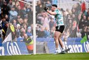 31 March 2024; Derry goalkeeper Odhran Lynch celebrates after saving a penalty from Lorcan O'Dell of Dublin during a penalty shoot-out inthe Allianz Football League Division 1 Final match between Dublin and Derry at Croke Park in Dublin. Photo by Ramsey Cardy/Sportsfile