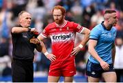 31 March 2024; Paddy Small of Dublin is shown a red card by referee Conor Lane during the Allianz Football League Division 1 Final match between Dublin and Derry at Croke Park in Dublin. Photo by Ramsey Cardy/Sportsfile
