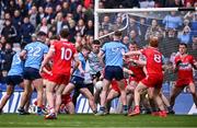 31 March 2024; Greg McEnaney of Dublin shoots to score his side's second goal during the Allianz Football League Division 1 Final match between Dublin and Derry at Croke Park in Dublin. Photo by Piaras Ó Mídheach/Sportsfile