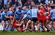 31 March 2024; Conor Glass of Derry, left, tussles with Paddy Small of Dublin during the Allianz Football League Division 1 Final match between Dublin and Derry at Croke Park in Dublin. Photo by Piaras Ó Mídheach/Sportsfile