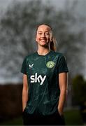 1 April 2024; Anna Patten poses for a portrait during a Republic of Ireland Women's media day at Castleknock Hotel in Dublin. Photo by Stephen McCarthy/Sportsfile