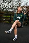 1 April 2024; Kyra Carusa poses for a portrait during a Republic of Ireland Women's media day at Castleknock Hotel in Dublin. Photo by Stephen McCarthy/Sportsfile