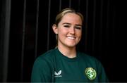 1 April 2024; Jessie Stapleton poses for a portrait during a Republic of Ireland Women's media day at Castleknock Hotel in Dublin. Photo by Stephen McCarthy/Sportsfile