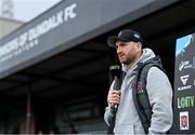 1 April 2024; Dundalk head coach Stephen O'Donnell is interviewed by LOITV before the SSE Airtricity Men's Premier Division match between Dundalk and Drogheda United at Oriel Park in Dundalk, Louth. Photo by Ben McShane/Sportsfile