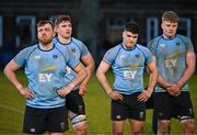 30 March 2024; UCD players dejected after their side's defest in the annual Men’s Rugby Colours match between Dublin University and UCD at College Park in Trinity College, Dublin. Photo by Sam Barnes/Sportsfile