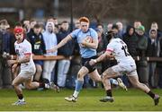 30 March 2024; Ruben Moloney of UCD in action against Charlie Beckett of Dublin University during the annual Men’s Rugby Colours match between Dublin University and UCD at College Park in Trinity College, Dublin. Photo by Sam Barnes/Sportsfile