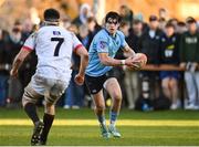 30 March 2024; James Tarrant of UCD in action against Diarmuid McCormack of Dublin University during the annual Men’s Rugby Colours match between Dublin University and UCD at College Park in Trinity College, Dublin. Photo by Sam Barnes/Sportsfile