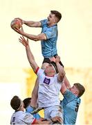 30 March 2024; Mark Hernan of UCD wins possession in a lineout ahead of Diarmuid McCormack of Dublin University during the annual Men’s Rugby Colours match between Dublin University and UCD at College Park in Trinity College, Dublin. Photo by Sam Barnes/Sportsfile