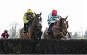 31 March 2024; Tactical Move, left, with Danny Mullins up, and Zanahiyr, right, with Keith Donoghue up, during the WillowWarm Gold Cup on day two of the Fairyhouse Easter Festival at Fairyhouse Racecourse in Ratoath, Meath. Photo by Seb Daly/Sportsfile