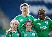 31 March 2024; Sam Monaghan and Linda Djougang of Ireland before the Women's Six Nations Rugby Championship match between Ireland and Italy at the RDS Arena in Dublin. Photo by Harry Murphy/Sportsfile