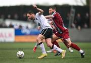 1 April 2024; Robbie Benson of Dundalk in action against Gary Deegan of Drogheda United during the SSE Airtricity Men's Premier Division match between Dundalk and Drogheda United at Oriel Park in Dundalk, Louth. Photo by Ben McShane/Sportsfile