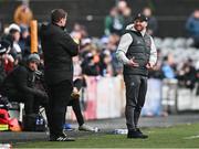1 April 2024; Dundalk head coach Stephen O'Donnell remonstrates with fourth official David Dunne during the SSE Airtricity Men's Premier Division match between Dundalk and Drogheda United at Oriel Park in Dundalk, Louth. Photo by Ben McShane/Sportsfile