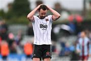 1 April 2024; Robbie Benson of Dundalk reacts after a missed opportunity on goal during the SSE Airtricity Men's Premier Division match between Dundalk and Drogheda United at Oriel Park in Dundalk, Louth. Photo by Ben McShane/Sportsfile
