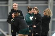 1 April 2024; Louise Quinn and Jess Ziu during a Republic of Ireland Women's training session at the Sport Ireland National Indoor Arena on the Sport Ireland Campus in Dublin. Photo by Stephen McCarthy/Sportsfile