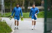 1 April 2024; Jason Jenkins, left, and Ross Molony arrive for Leinster rugby squad training at UCD in Dublin. Photo by Harry Murphy/Sportsfile