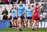 31 March 2024; Brian Fenton of Dublin leaves the pitch after receiving a red card during the Allianz Football League Division 1 Final match between Dublin and Derry at Croke Park in Dublin. Photo by Ramsey Cardy/Sportsfile