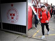 1 April 2024; Adam O'Reilly of Derry City arrives for the SSE Airtricity Men's Premier Division match between Shelbourne and Derry City at Tolka Park in Dublin. Photo by Stephen McCarthy/Sportsfile