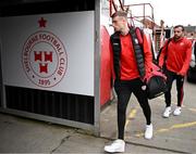 1 April 2024; Daniel Kelly of Derry City arrives for the SSE Airtricity Men's Premier Division match between Shelbourne and Derry City at Tolka Park in Dublin. Photo by Stephen McCarthy/Sportsfile