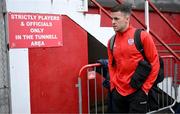 1 April 2024; Ben Doherty of Derry City arrives for the SSE Airtricity Men's Premier Division match between Shelbourne and Derry City at Tolka Park in Dublin. Photo by Stephen McCarthy/Sportsfile