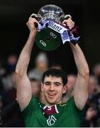 30 March 2024; Charlie Drumm of Westmeath lifts the trophy after winning the Allianz Football League Division 3 final match between Down and Westmeath at Croke Park in Dublin. Photo by Ramsey Cardy/Sportsfile