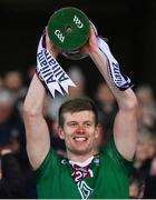 30 March 2024; John Heslin of Westmeath lifts the trophy after winning the Allianz Football League Division 3 final match between Down and Westmeath at Croke Park in Dublin. Photo by Ramsey Cardy/Sportsfile