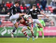 1 April 2024; Charlie Wiggett and Oliver Denham of Sligo Rovers in action against Ruairi Keating of St Patrick's Athletic during the SSE Airtricity Men's Premier Division match between St Patrick's Athletic and Sligo Rovers at Richmond Park in Dublin. Photo by Harry Murphy/Sportsfile