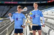 3 April 2024; Dublin Celtic Challenge hurlers Scott Cassidy Walker, left, and Callum Dee during the launch of the Electric Ireland Celtic Challenge at Croke Park in Dublin. Photo by Ben McShane/Sportsfile