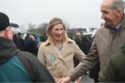 1 April 2024; Fine Gael candidate for the forthcoming European elections and former jockey Nina Carberry meets racegoers on day three of the Fairyhouse Easter Festival at Fairyhouse Racecourse in Ratoath, Meath. Photo by Seb Daly/Sportsfile
