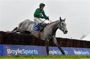 1 April 2024; Intense Raffles, with JJ Slevin up, jumps the last on their way to winning the BoyleSports Irish Grand National Steeplechase on day three of the Fairyhouse Easter Festival at Fairyhouse Racecourse in Ratoath, Meath. Photo by Seb Daly/Sportsfile