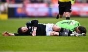 1 April 2024; Nando Pijnaker and Edward McGinty of Sligo Rovers after colliding during the SSE Airtricity Men's Premier Division match between St Patrick's Athletic and Sligo Rovers at Richmond Park in Dublin. Photo by Harry Murphy/Sportsfile