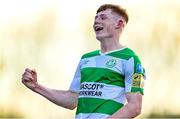 1 April 2024; Cian Dillion of Shamrock Rovers celebrates to supporters after his side's victory in the SSE Airtricity Men's Premier Division match between Waterford and Shamrock Rovers at the Regional Sports Centre in Waterford. Photo by Tyler Miller/Sportsfile