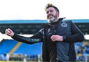 1 April 2024; Shamrock Rovers manager Stephen Bradley celebrates after his side's victory in the SSE Airtricity Men's Premier Division match between Waterford and Shamrock Rovers at the Regional Sports Centre in Waterford. Photo by Tyler Miller/Sportsfile