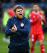 1 April 2024; Shelbourne manager Damien Duff celebrates after the SSE Airtricity Men's Premier Division match between Shelbourne and Derry City at Tolka Park in Dublin. Photo by Stephen McCarthy/Sportsfile