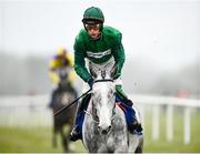 1 April 2024; Jockey JJ Slevin and Intense Raffles go to post before the BoyleSports Irish Grand National Steeplechase on day three of the Fairyhouse Easter Festival at Fairyhouse Racecourse in Ratoath, Meath. Photo by Seb Daly/Sportsfile