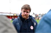 1 April 2024; Shelbourne manager Damien Duff speaks to written journalists after the SSE Airtricity Men's Premier Division match between Shelbourne and Derry City at Tolka Park in Dublin. Photo by Stephen McCarthy/Sportsfile