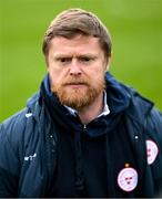 1 April 2024; Shelbourne manager Damien Duff during an interview with club media after the SSE Airtricity Men's Premier Division match between Shelbourne and Derry City at Tolka Park in Dublin. Photo by Stephen McCarthy/Sportsfile