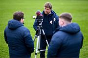 1 April 2024; Shelbourne manager Damien Duff during an interview with club media after the SSE Airtricity Men's Premier Division match between Shelbourne and Derry City at Tolka Park in Dublin. Photo by Stephen McCarthy/Sportsfile