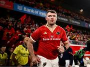 30 March 2024; Peter O'Mahony of Munster runs out before the United Rugby Championship match between Munster and Cardiff at Thomond Park in Limerick. Photo by Harry Murphy/Sportsfile