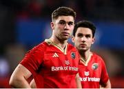 30 March 2024; Jack Crowley and Joey Carbery of Munster during the United Rugby Championship match between Munster and Cardiff at Thomond Park in Limerick. Photo by Harry Murphy/Sportsfile