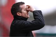 1 April 2024; St Patrick's Athletic manager Jon Daly reacts during the SSE Airtricity Men's Premier Division match between St Patrick's Athletic and Sligo Rovers at Richmond Park in Dublin. Photo by Harry Murphy/Sportsfile