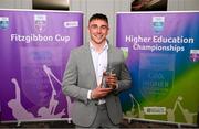 1 April 2024; SETU Waterford player Reuben Halloran on the 2023 Electric Ireland GAA Higher Education Rising Stars Hurling Team of the Year during the 2024 Electric Ireland GAA Higher Education Rising Star Awards at the Castleknock Hotel in Dublin. Photo by David Fitzgerald/Sportsfile