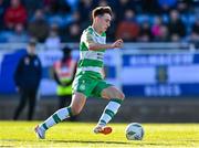 1 April 2024; Darragh Burns of Shamrock Rovers on his way to scoring his side's first goal during the SSE Airtricity Men's Premier Division match between Waterford and Shamrock Rovers at the Regional Sports Centre in Waterford. Photo by Tyler Miller/Sportsfile