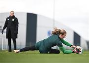 2 April 2024; Goalkeeper Courtney Brosnan and assistant coach Emma Byrne during a Republic of Ireland Women's training session at the FAI National Training Centre in Abbotstown, Dublin. Photo by Stephen McCarthy/Sportsfile